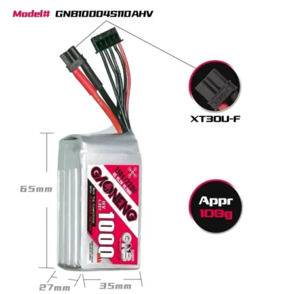 GAONENG GNB LiHV 4S 15.2V 1000mAh 110C XT30 LiPo Battery CONNECTOR